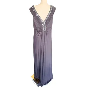 Alex Evenings Woman‎ Gray Embellished Ruched Gown Dress 14W Formal Wedding Guest thumbnail 4