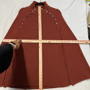 GILI M/L Cape Sweater Terracotta Orange Mock Neck Snap Button Poncho Fall‎ Cozy thumbnail 8