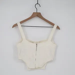 Zara Corset Top Womens Large White Denim Cotton Stretch Back Zip Wide Strap thumbnail 14