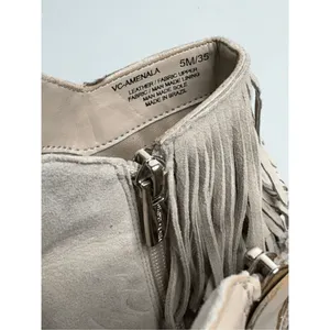Vince Camuto Booties Size 5 Tan Suede Fringe Stiletto Heels Peep Toe‎ thumbnail 6