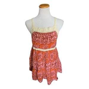 Womens Urban Outfitters UO Floral Rust Printed Lace Trim Romper - Sz L thumbnail 4