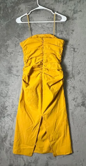 Anthropologie The Soleil Slim Strapless Ruched Dress Mango Yellow Size SP New thumbnail 1