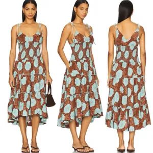 Free People Bohemian Beachy Hawaiian Adriel Midi Dress Brown Blue Floral Size XL thumbnail 13