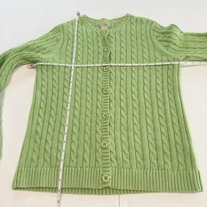 LL Bean Lime Green Cable Knit Cotton Button Up Cardigan Sweater Size LARGE thumbnail 6
