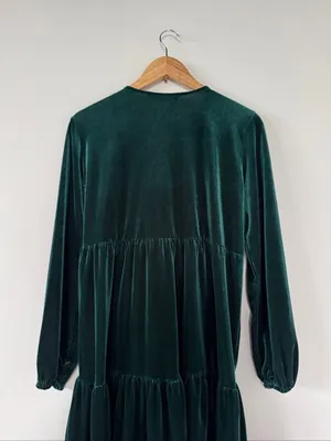 Zara Deep Emerald Velvet V-Neck Tiered Mini Dress EUC thumbnail 3