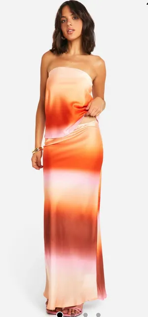 Boohoo Ombré satin longline Bandeau & maxi skirt thumbnail 1