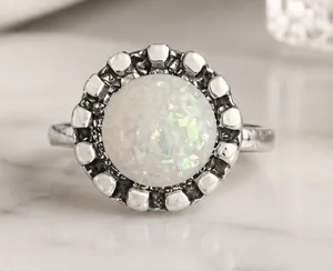 White Faux Opal Halo Sterling Ring — Size 7 NWT thumbnail 1