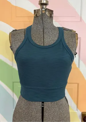 PrAna Becksa Ribbed Sports Bra Tank Teal Sz S 💛🍄 thumbnail 1