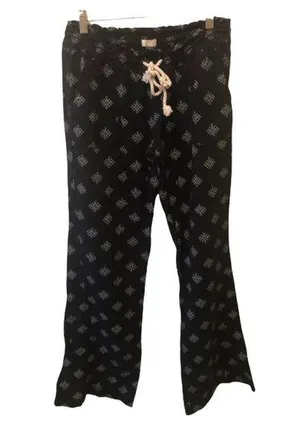 Roxy Black Printed Snowflake Lounge Pant Sz L Relaxed Flare Hem Drawstring Waist thumbnail 1