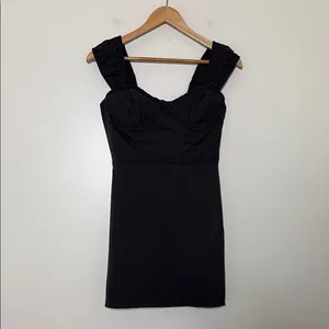 Lulus Perfected Aesthetic‎ Black Satin Ruffled Bustier Mini Dress Size S thumbnail 2