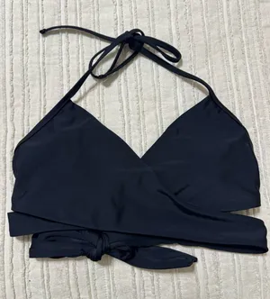 aerie Black Wrap Halter Bikini Top thumbnail 1
