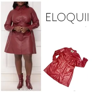 ELOQUII Elements Women's Plus size Mini Faux Leather Shirt Dress jacket coat 22 thumbnail 2