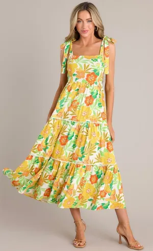 Flying Tomato PLANTING SEEDS YELLOW FLORAL LINEN MAXI DRESS S thumbnail 1
