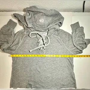 WILDFOX‎ Sweatshirt Hoodie Women’s Small Gray Oversized Lace Up Hutton USA Made thumbnail 6