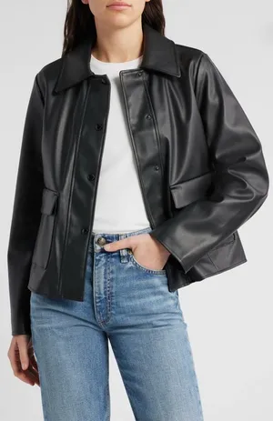 Sam Edelman Faux Leather Swing Jacket in Black | Size L thumbnail 1