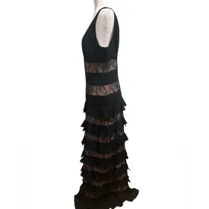 ML Monique Lhuillier Black Lace Panel Tiered sleeveless Formal Gown Dress 10 thumbnail 6