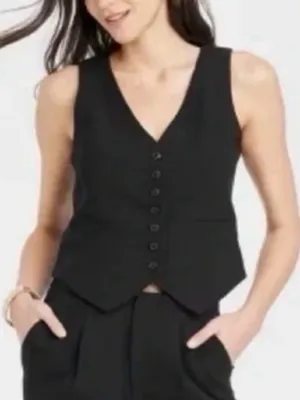 A New Day Black Button Front Vest Top Sleeveless Tailored Size Medium thumbnail 1