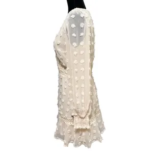 Lulus Might Be Magic Ivory Clip Dot Lace Long Sleeve Ruffle Mini Dress Small NWT thumbnail 8