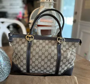 Gucci GG monogram canvas and leather tote thumbnail 1