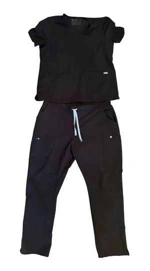 FIGS Technical Collection Black Scrub Set Women's XL EUC V-Neck Straight Leg thumbnail 1