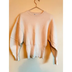 Zara Sweater Womens Small Cream Balloon Sleeve Cropped Ribbed‎ Knit Pullover thumbnail 4