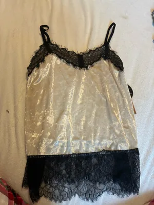 Almost Famous satin black and white lacy tank top thumbnail 1