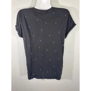 Lucky Brand Black Lightning Bolt Print‎ Short Sleeve Tee Shirt Women's Sm thumbnail 3