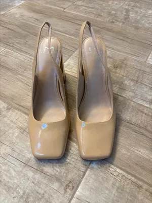Marc Fisher Beige Patent Slingback Block Heel Pumps thumbnail 2