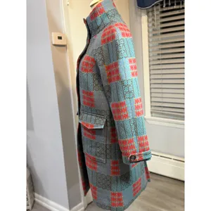 Sundance XS Wool Blend Plaid Long Coat Teal Red Boho Cottagecore Artsy Statement thumbnail 5