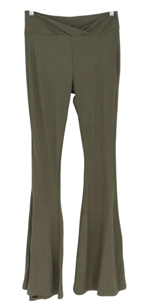 Rue21 Olive Green Ribbed Flare Pants Crossover Waist Bell Bottoms Small thumbnail 1