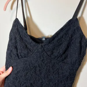 Ambiance Black Floral Lace Camisole Cropped V-Neck Adjustable Straps Top Small thumbnail 2