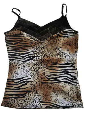 Y2K Bling Animal Print Mob Wife 2000s Maximalist Size L/XL Spider Rhinestone Top thumbnail 1