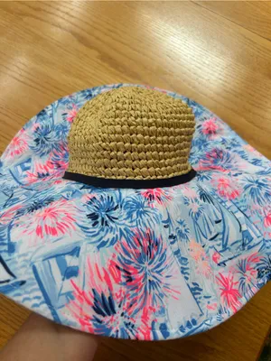 Lilly Pulitzer Sea‎ To Shining Sea Floppy Straw Sun Beach Hat Blue Pink Sailboat thumbnail 6
