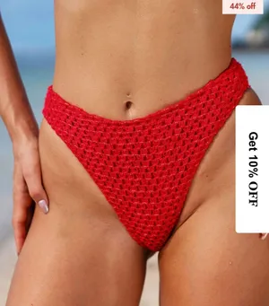 Red Crochet Bikini Bottom Size L thumbnail 1