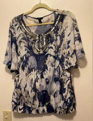 Alfani Semi sheer blouse with bling, evening summer shirt, dress shirt thumbnail 1