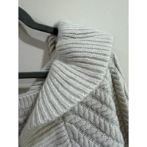 HM Cable Knit Ruffle Collar Sweater Wool Blend Cream Square Neck Small thumbnail 4