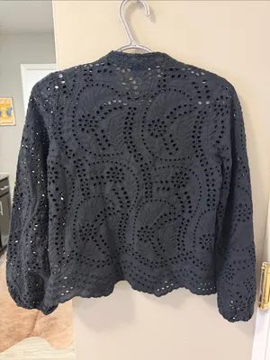 $178 NWOT Joie Black Eyelet Button-Down Top – 100% Cotton – Size XS thumbnail 7