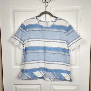 Lou & Grey Linen Cotton Striped Crop Top Blue White Grey Size M thumbnail 3