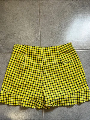 Zara Yellow and Black Plaid High-Waist Shorts thumbnail 2
