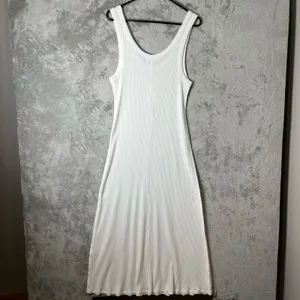 L*SPACE Jenna Ribbed Flowy Midi Dress‎ Cream Resortwear Beachy Minimalist LG New thumbnail 6