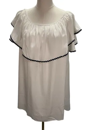 Entro‎ White Off the Shoulder Dress Womens Small Relaxed Blue Trim Flowy thumbnail 1