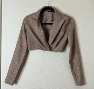 ZARA Plaid Blazer Crop Top Size Small thumbnail 4