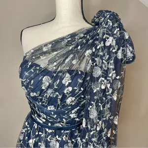 Lulus Whimsical Allure Navy Mesh Embroidered One-Shoulder Maxi Dress XS NWT thumbnail 4