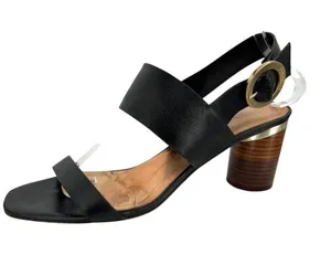 Ted Baker Azmara Black Leather Slingback Sandals Gold Buckle Block Heel Size 40 thumbnail 1