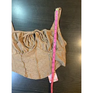 Coquette Babydoll Retro Eyelet‎ Crop Top Large Brown Sexy Keyhole Tie Fun Shein thumbnail 13