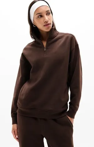 New Athleta XL Forever Fleece 1/4 Zip Sweatshirt Truffle X-Large Regular thumbnail 1