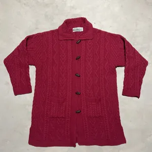 Aran Crafts Ireland Merino Wool Cable Knit Cardigan Sweater Women's SZ XXL Red thumbnail 1