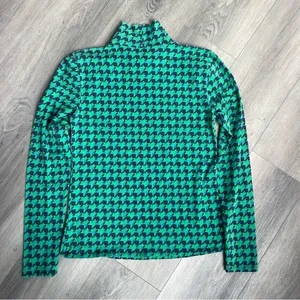 Maeve by Anthropologie Women’s Green & Navy Houndstooth Mock Neck Top Medium thumbnail 6