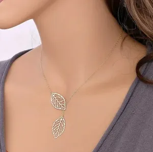 Beautiful Silver Double Leaf Stranded Necklace, Fashion Jewelry Woman's, Gift thumbnail 5