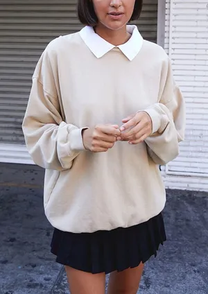 John Galt‎ Women’s Light Brown Polo Crew Neck Sweatshirt Size S thumbnail 1